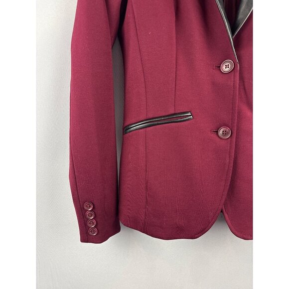 G By Giuliana Rancic Burgundy Blazer With Faux Leather Lapel & Pockets  XXS  Pol - Picture 2 of 5